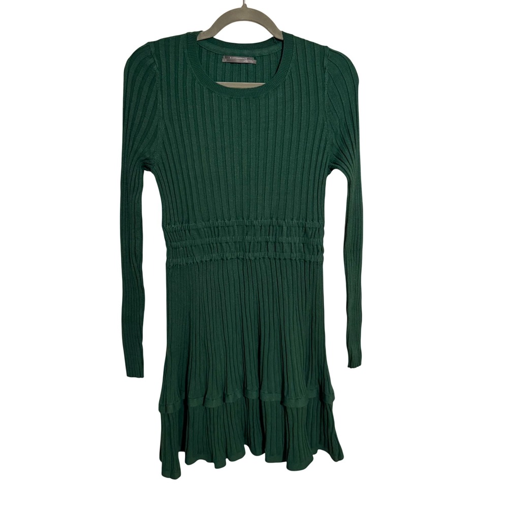 Anthropologie Somerset Green Ribbed Knit Mini Sweater Dress Small